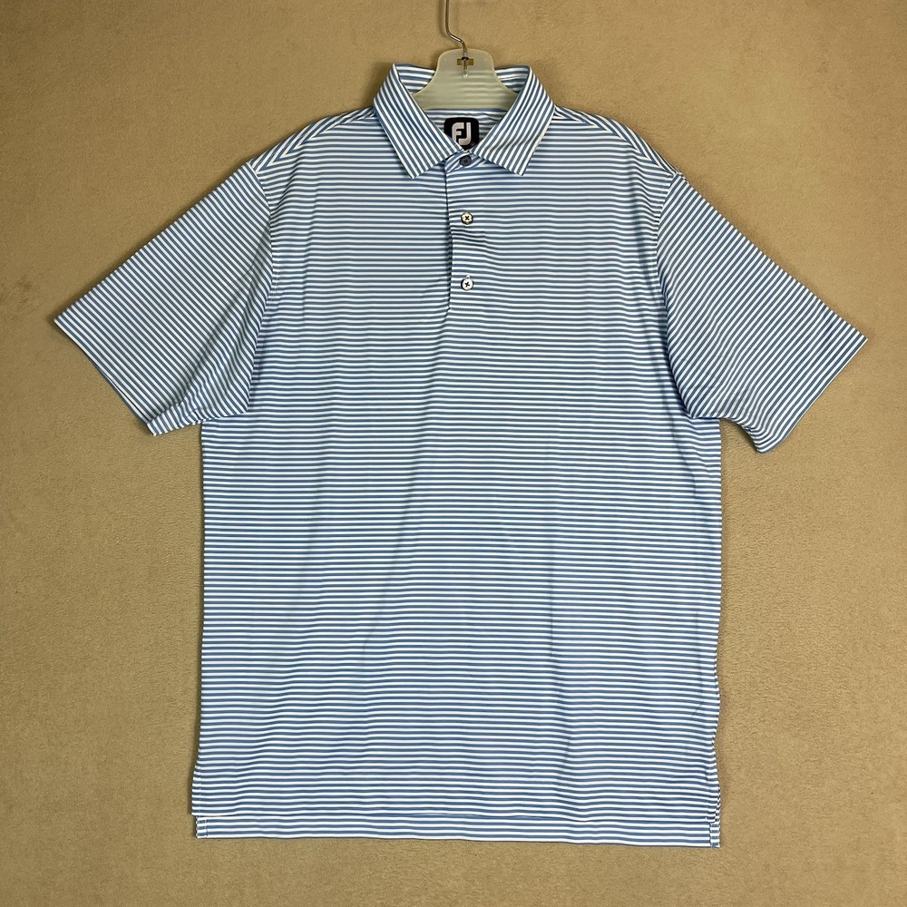 FootJoy Polo Shirt Mens Medium Blue Striped Short Sleeve Performance EUC